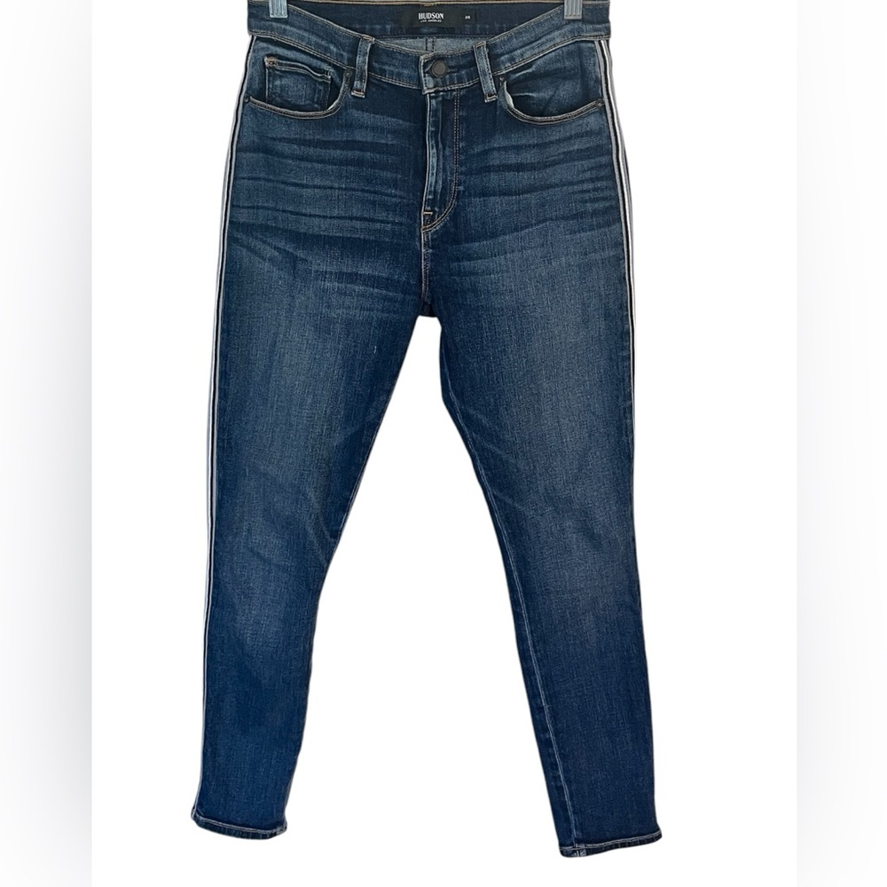 Hudson 💜 Barbara Super Skinny Side Stripe High Waist Ankle Jean Stretch 26